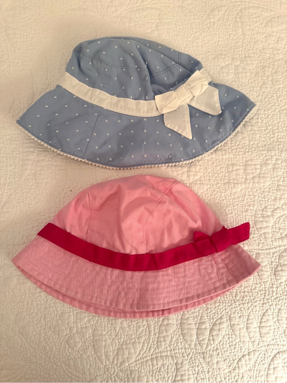 Set of 2! Janie and Jack Kids Sun Hats in Blue and White (2-3) Pink -one size